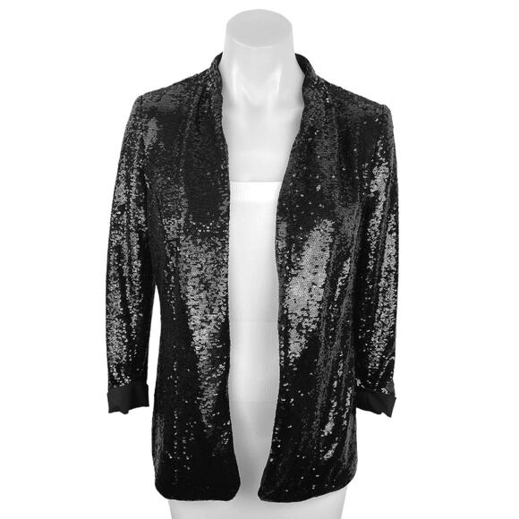 Sam Edelman Black All Over Sequin Open Front Career Office Blazer Coat Jacket S - Picture 1 of 4